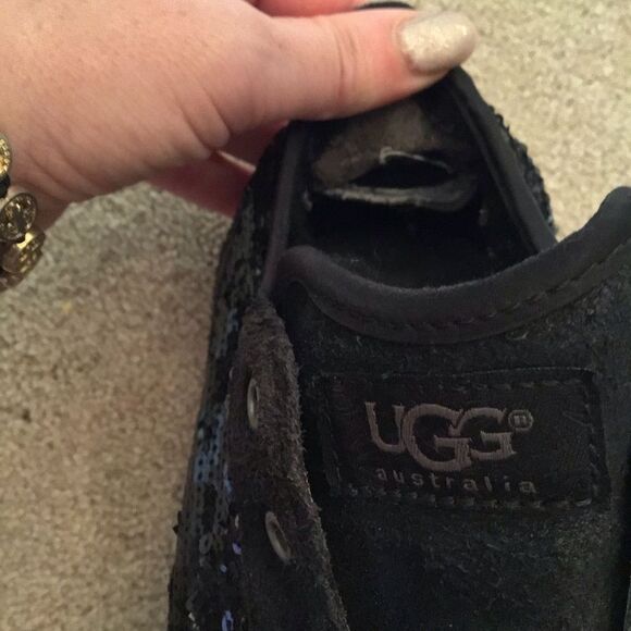 UGG Laela Sparkles Slip On Black Sneakers Suede Sequins - Picture 6 of 11